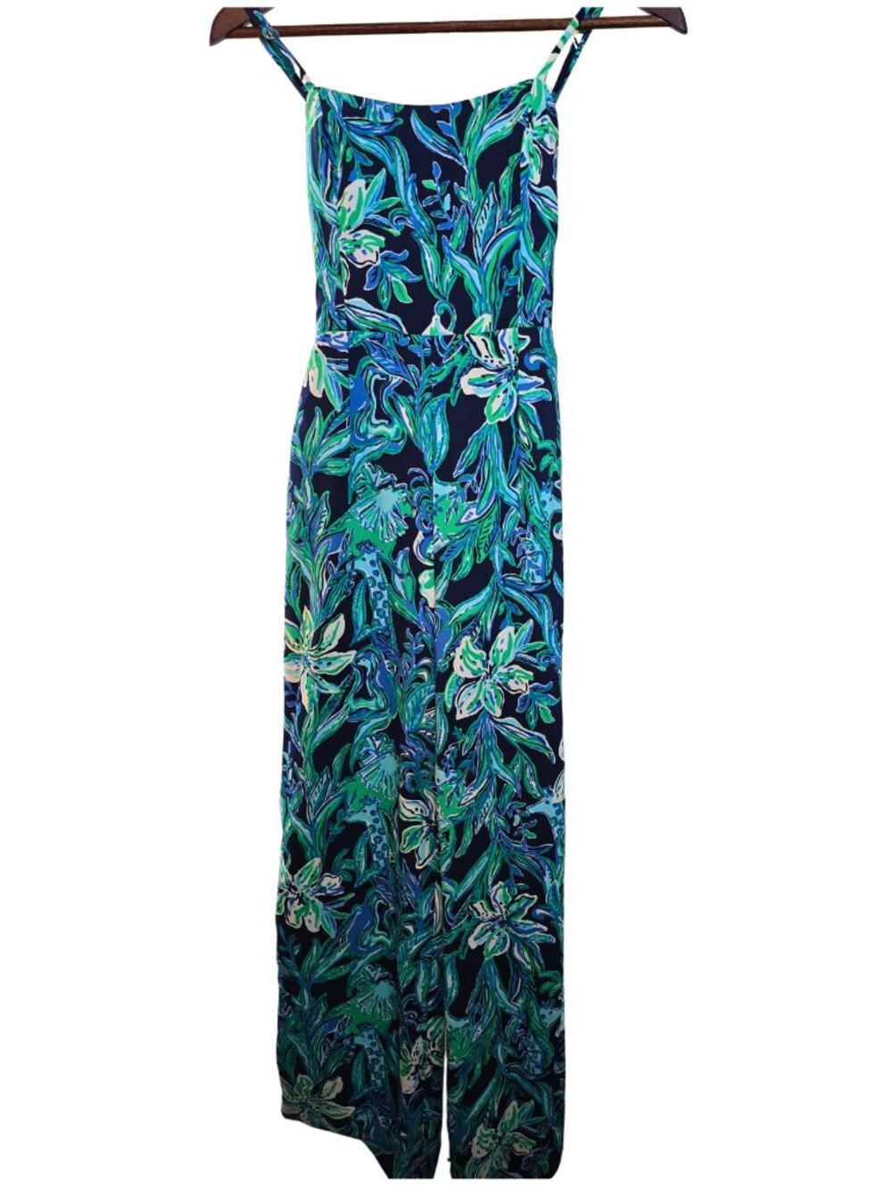 Lilly Pulitzer Nila Jumpsuit Size 0 High Tide Navy Take It Or Leaf It Print